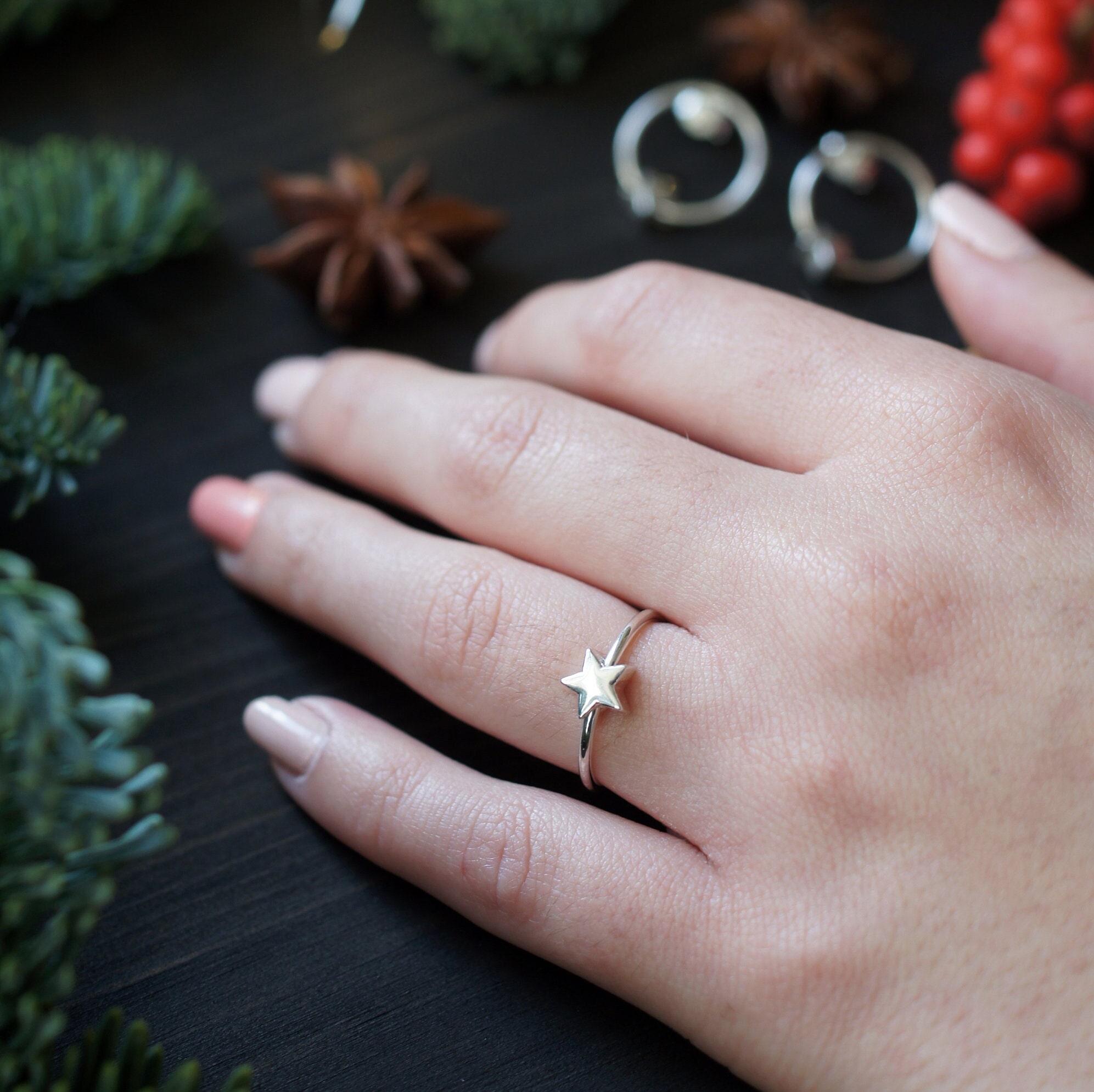 Thin Silver Star Rings Beautiful Rotating Star Ring for 