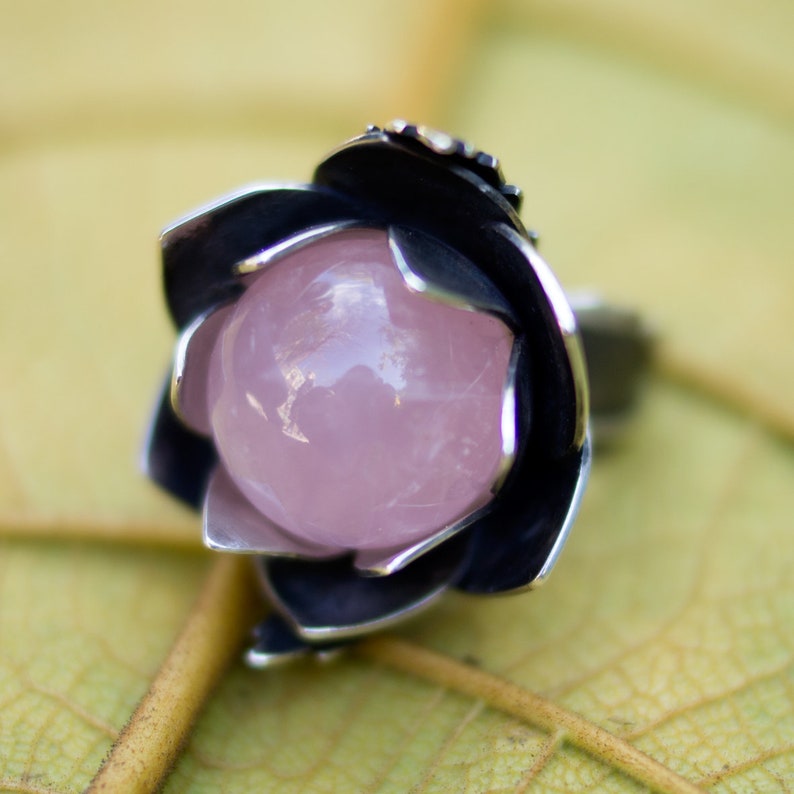 Flower rose quartz ring gemstone rings for women nature | Etsy
