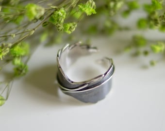 Cadeau bague en feuilles d’argent sterling pour femmes, inspiré par la nature, bijoux faits à la main, bague réglable, bague florale, alliance de feuilles