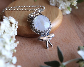 Small luna moth necklace for women, moonstone necklace, Lunar moth pendant ,Magic jewelry, Celestial wings necklace, witch pendant,