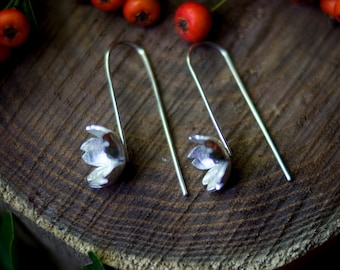 Flower Silver  Earrings for Women, Silver Sakura flower Earrings, Japanese Jewelry, Silver Cherry Blossom Earrings Long Dangles