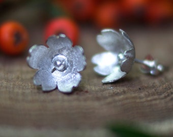 Sakura flower silver earrings for women,  unique gift for Christmas