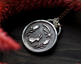 Necklace Rabbit pendant silver, Pagan tribute to the earth pendant, Sterling silver necklace for women, Rustic jewelry, Celestial necklace