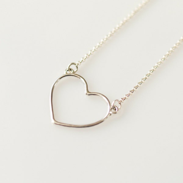 Collier coeur léger en argent sterling 925 pour femmes, pendentif cœur ouvert, cadeau de la Saint-Valentin, collier minimaliste