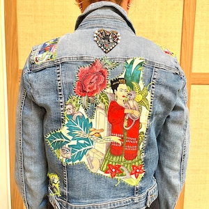 Jean Frida Kahlo Denim Jacket Embroidered Appliquédday of - Etsy