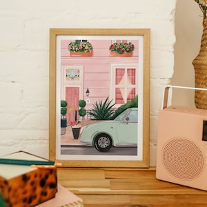 Londen kunstprint, Londen Pink house art print, Londen pastel art print, Londen kunst, Londen poster, Londen reisposter, Roze huis kunst