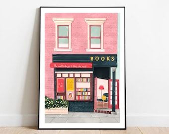 New York bookshop, Bookshop art print, Bookshop art, Book art print, Reading art print, Bookworm art, Books art print, New York art, NYC