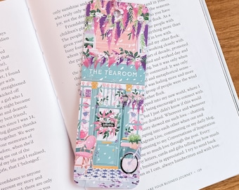 Marcador de página para sala de chá, Arte de glicínia, Rato de biblioteca, Presente para amantes de chá, Núcleo de chalé, Presente para amantes de livros