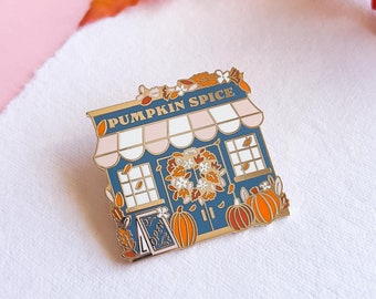Pumpkin Spice Shop, Enamel Pin, Pumpkin, Fall, Autumn, Cottage Core, Gift for her
