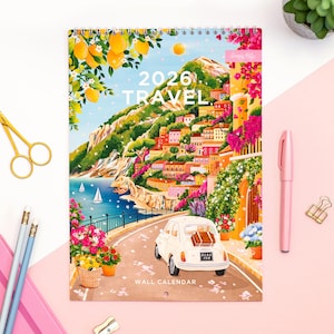 2026 Travel: Wall Calendar, Monthly Planner, Stationery, Gift for her, Illustrated 12 Month Calendar, Travel Gift, Wall Decor