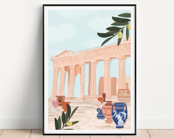 Athene, Griekenland, Grieks, Grieks landschap, oud Griekenland, Athene kunst print, Athene poster, Athene kunst aan de muur, Athene print, Athene kunst, Travel Print