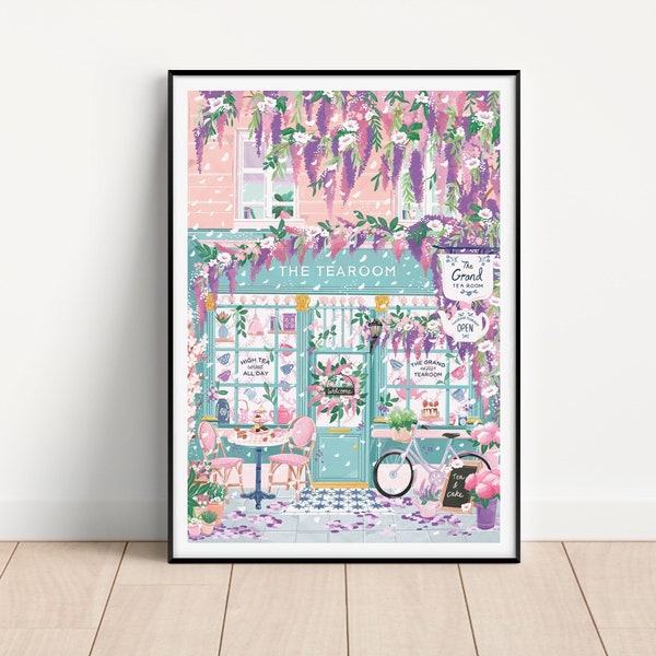 Tearoom Cafe, Wisteria Art, Afternoon Tea, Pink Wall Art, Cafe Wall Art, Kitchen Wall Art, Tea Party, Tea Lover gift
