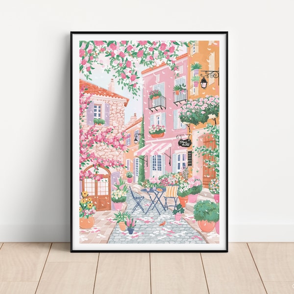 South Of France, French Riviera Art, French Print, Villefranche-sur-Mer, Pink Wall Art, Spring Wall Art, Travel Poster, Bedroom Decor
