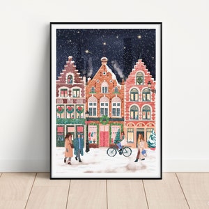 Bruges at Christmas, Bruges, Bruges art print, Christmas print, Christmas decor, Belgium, Markt Brugge, Travel Print, Brussels Print