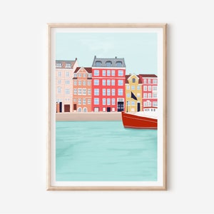 Copenhagen Print,Denmark Travel poster, Vintage Travel Poster,Framed Wall Art Cityscape Print,Housewarming Art Gift, Denmark wall art