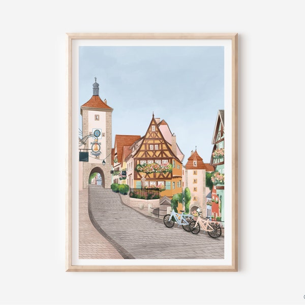 Rothenburg Kunstdruck, Rothenburg Deutschland, Rothenburg Reisedruck, Rothenburg Poster, Rothenburg ob der Tauber, Rothenburg Druck, Rothenburg Druck