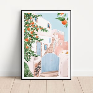 Greek Cottage art, Greece art print, Greece art, Greece travel poster, Greece poster, Greece art, Greece wall decor, Greece, Travel Print