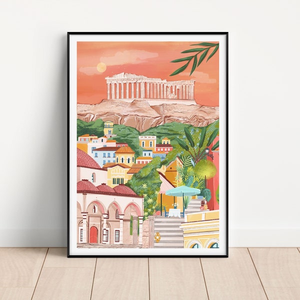 Athens, Greece, Athens print, Greece travel poster, Greece art print, Acropolis, Hadrian's Library, Athens poster, Athens art, Travel Print