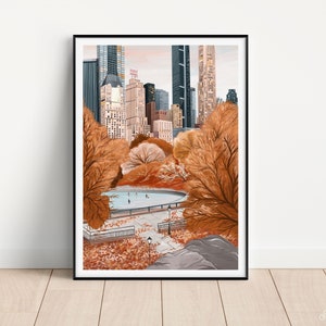 Central Park Autumn Artwork in a black frame - Seasonal Landscape Painting