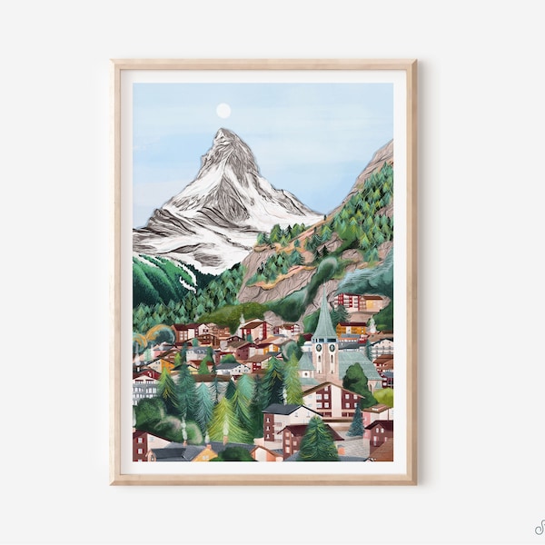 Switzerland Art Print, Switzerland Summer Art Print, Switzerland Zermatt, Switzerland travel poster, Switzerland poster, Travel Print