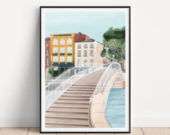 Dublin art print, Dublin Ha’Penny bridge art, Dublin art print, Dublin travel poster, Dublin poster, Dublin home decor, Travel Print