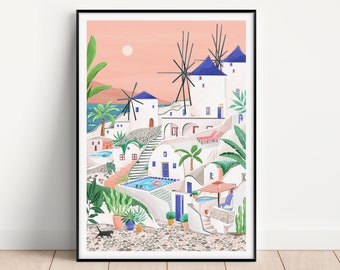 Mykonos Greece, Santorini, Travel Prints, Bedroom Decor, City Poster, Home Decor, Housewarming gift, Travel, Anniversary gift