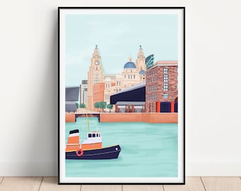 Liverpool,Liver Building,Albert Dock,Liverpool Art Print, Liverpool print, Liverpool poster, Liverpool art, Liverpool wall art, Travel Print