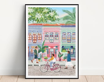 Singapore, Peranakan Houses, Travel Prints, Bedroom Decor, City Poster, Home Decor, Housewarming gift, Travel poster, Wall Art