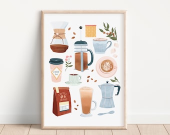 Coffee, Coffee poster, Coffee print, Coffee gift, Kitchen and dinning, Kitchen prints, Kitchen wall art, Kitchen art, Coffee Shop Print