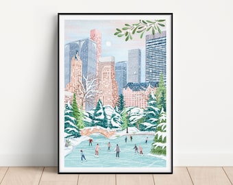 Central Park, New York, Travel poster, City Poster, Winter Wall Art, Home Decor, Maximalist, Living Room Decor, Anniversary gift, Travel