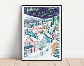 Northern Lights, Aurora Borealis, Norway, Travel poster, City Poster, Winter Wall Art, Home Decor, Living Room Decor, Anniversary gift