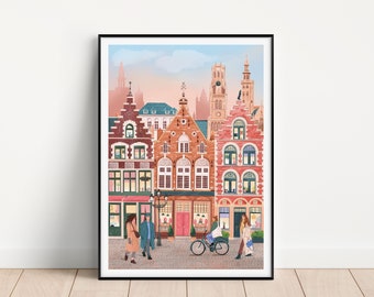 Bruges, Bruges Belgium, Bruges Travel Poster, Bruges Travel Print, Travel Print, Markt Brugge, Travel Decor, Wall Decor Travel,Travel Poster