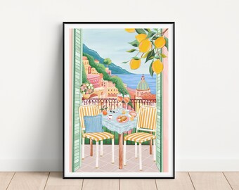 Positano, Amalfi Coast Art Print, Travel Prints, Home Decor, Housewarming gift, Maximalist, Living Room Decor, Anniversary gift, Travel