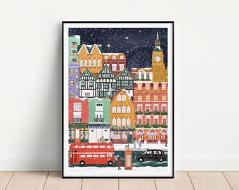 London, London at Christmas, London poster, London Christmas print, Christmas Wall Art, London Wall Art, London Retro, Christmas gift