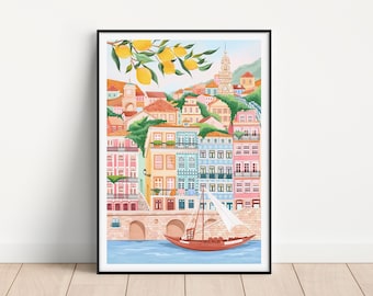 Porto, Portugal, Oporto, Reisedruck, Schlafzimmerdeko, Stadtdruck, Wohnkultur, Einzugsgeschenk, Reiseposter, Wandkunst