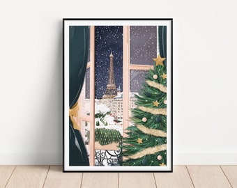 Paris at Christmas, Christmas print, Christmas decor, Christmas wall art, Christmas prints, Christmas, Christmas gift, Paris print, Paris