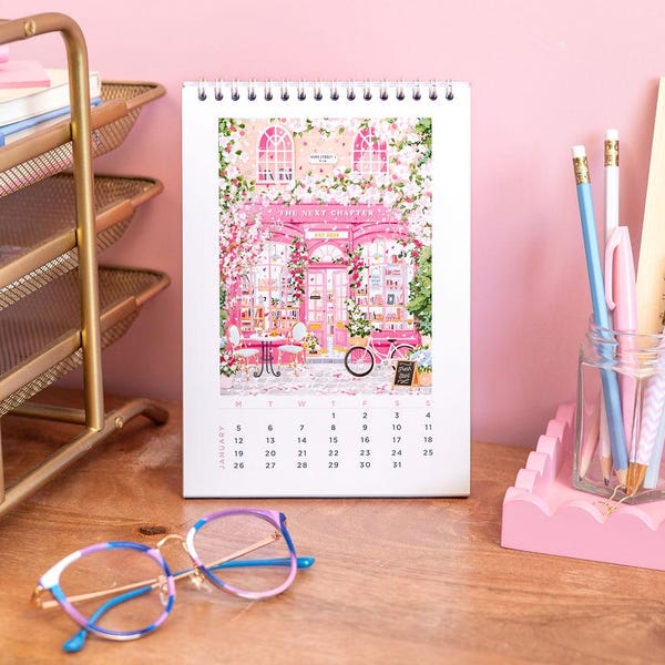 2026 Shopfront Scenes: Desk Calendar, Monthly Calendar, Planner, Stationery, Office Decor, Desk accessories, Cottage Core, Gift for her