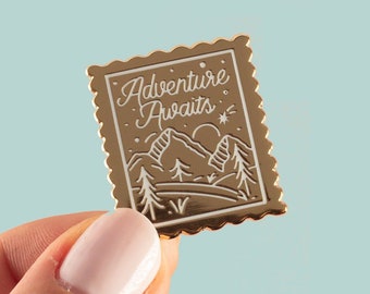 Adventure Awaits Pin, Stamp Enamel Pin, Travel Pin Badge, Adventure Pin, Adventure pin badge, Adventure enamel pin, Stamp Badge, Travel Pin