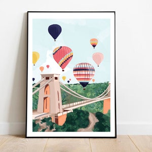 Bristol art print, Hot air balloon print, Bristol, Clifton Bridge art, Bristol wall art, Bristol art print, Bristol print, Bristol poster