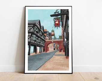 Chester art print, Chester print, Chester art, Chester wall art, Chester gift, Chester poster, Chester travel poster, Chester UK art