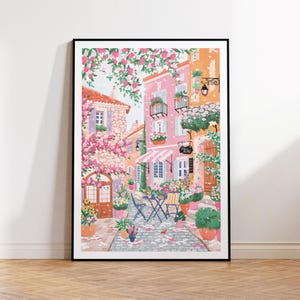 Sud de la France, art de la Côte d'Azur, impression Français, Villefranche-sur-Mer, art mural rose, art mural printemps, affiche de voyage, décoration de chambre à coucher