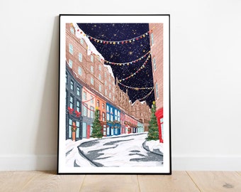 Edinburgh at Christmas, Edinburgh art print, Edinburgh art, Edinburgh Christmas print, Edinburgh Xmas art, Edinburgh Christmas art,