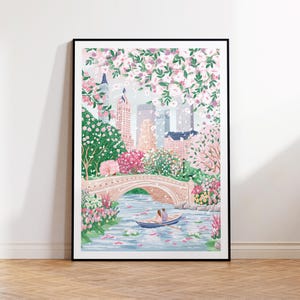 Central Park, New York, Bow Bridge, Spring Wall Art, Cottage Core, Pink Wall Art, Spring Wall Art, Travel Poster, Bedroom Decor