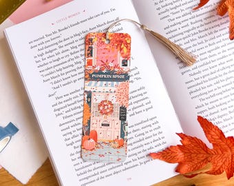 Especiarias de abóbora, café de outono, marcador de página, outono, presente para amantes de livros, Cottage Core
