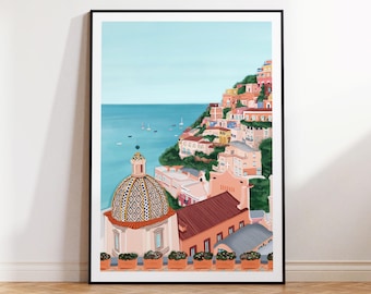 Wybrzeże Amalfi, wydruk wybrzeża Amalfi, plakat wybrzeża Amalfi, sztuka wybrzeża Amalfi, wybrzeże Amalfi Włochy, wydruk włoskiego Amalfi, Positano Włochy, wydruk podróżny