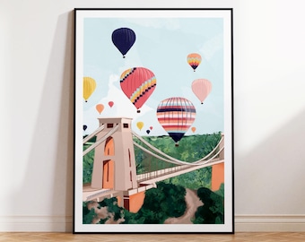 Bristol art print, Hot air balloon print, Bristol, Clifton Bridge art, Bristol wall art, Bristol art print, Bristol print, Bristol poster