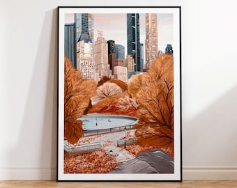 Central Park, Central Park Autumn, Central Park print, Central Park art, Central Park NYC, New York art print, Fall Decor, Autumn,Dorm Decor