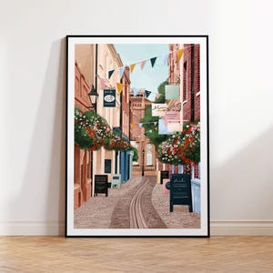Exeter, Exeter art print, Exeter travel poster, Exeter poster, Exeter art, Exeter print, Gandy Street art, Gandy Street Exeter, Travel Print