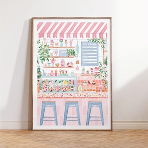 Stampa di gelati, gelato, stampe da cucina, arte murale rosa, arte culinaria, arredamento per la casa, Cottage Core