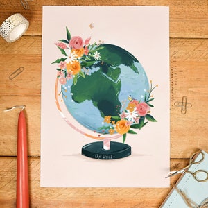 The World art print, World art print, Earth art print, Nursery art print, Nursery wall art, Nursery decor, Nursery print, Globe print image 2